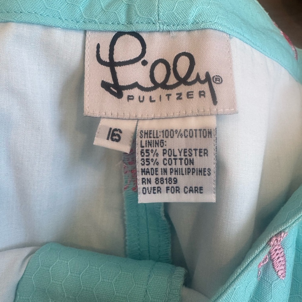 Lilly Pulitzer Turquoise Pants with Pink Bees Embroidery - Picture 7 of 7